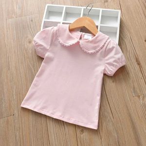 T-shirty Zimowa dziewczyna odzież z krótkim rękawem T-shirt Pure Cotton Okrągła szyja swobodne dno odpowiednie dla małych dzieci do Wearl240502