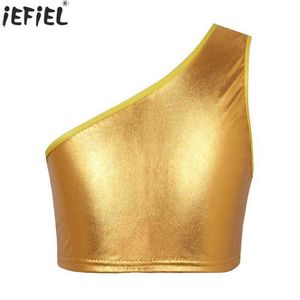 Vest Children and Girls Metal Shining Crop Top Jazz Hip Hop Dance Performance Clothing Sleeveless Vest Ballet Gymnasticsl2405