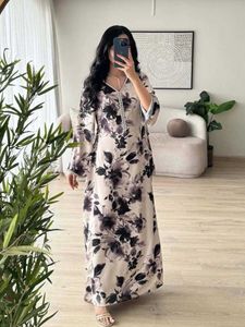 Etniska kläder Eid Ramadan Muslimska kvinnliga klänningar Abaya V Neck Diamond Print Party Long Dress Belt Marocko Kaftan Vestidos Dubai Robe Jalabiya T240515