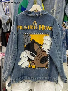 Women's Jackets Jean Jacket Female 2024 Spring Heavy Industry Beads Cartoon Top Fashion Washed Cotton Long-Sleeved Denim For Women