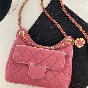 12A Luxury 23B velvet Tmall Spirit medium size pure hand-made velvet gold coin hanging commuter bag Women's crossbody bag hand bag double chain original box