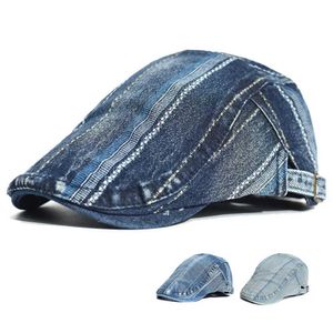 Berets Denim Fashion Newsboy Caps Men Woman Casual Beret Flat Ivy Cap Solid Driving Cabbie Hat B240516