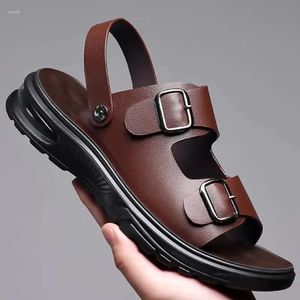 Äkta män Sandaler skor för S Summer Leather Fashion Slipper Bekväm Sole Casual Street Cool Beach Comtable 469 Shoe Sandal Fahion Caual 860 D 7A55