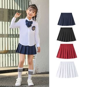 Saias de cores sólidas para crianças para crianças Pleated Summer 2023 College Style Style Plaid Teenager Salia Roupas L2405