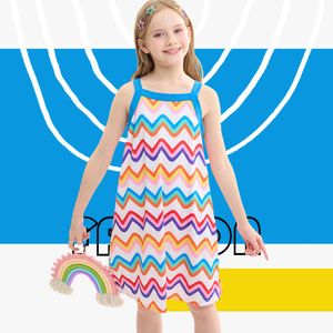 2024 Sommarsemester Style Sling Dresses Kids Ice Silk Children Beach Clothing Princess Dress for Girls L2405