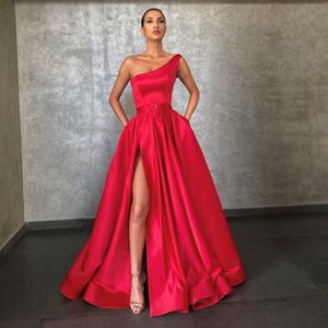 Red Evening Dresses 2021 With Dubai Middle East High Split Formal Gowns Party Prom Dress Sash Plus Size Vestidos De Festa Red Carpet 262Y