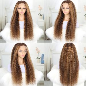 13x4 Glueless Highlight Lace Frontal Wig Deep Curly Human Hair Wigs Colored Transparent Wave Honey Blonde Lace Front Wig