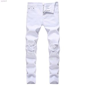 Designer White Mens Jeans nödställda svart Skinny denim hiphop-knapp sträcka byxor thekhoi-6 cxg230982 g5tp