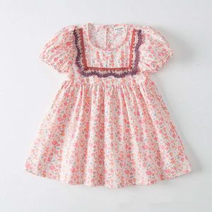 Summer Floral Embroidery Lace Bubble Princess Cotton Children's Dress Kids Dresses for Girls L2405