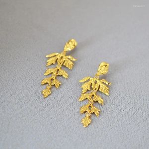 Dangle Earrings Vintage Literary Golden Leaf Long Stud For Women