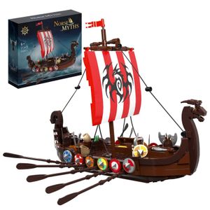 Other Toys MOC Dragon Ship Viking Longship Dragon Boat Bricks Vikings Ship Sailing Pirate Ship Model Toy Block Childrens Birthday Gift S245163 S245163