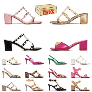 Luxury Lady Platform Leather High Heels Sandals Famous Designer Women Wedges Heel Pumps Dress Slides Manual Customized Rivet Pointed With Box Silver Black Slippers