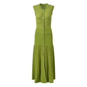 2024 Summer Green Solid Kolor Kolorowa sukienka Czarna Bez rękawów okrągła szyja podwójne kieszenie na pojedynczą długie sukienki Y4W165001