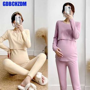 Sleep Lounge Postpartum Womens Lotion Pyjamas kostym Automatisk vård Casual Kläder Tecknad gravida kvinnor Amning Blus D240516