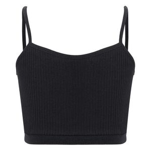 Weste Childrens und Mädchen Baumwolle Crop Top Rib Bra Weste Italienische Spaghetti -Schultergurte Feste Tanktop -Unterwäsche Casual Gym Sportswearl240502