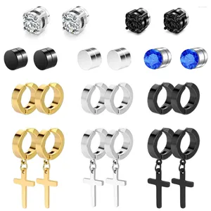 Rücken Ohrringe 1 Paar magnetische kubische Zirkonia gefälschte Stollenclip auf nicht durchbohrtem Dangle Cross Hoop Set für Männer Frauen