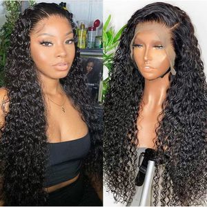 kinky curly 13x4 الدانتيل الجبهة البرازيلية البرازيلية شعر مستعار طويل الموجة العميقة موجة الماء الدانتيل