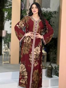 Ubranie etniczne Arabskie maroko muzułmańskie sukienka Abayas Kobiety Ramadan Print Abaya Dubai Turkey Islam Kaftan Robe Longue Musulmane Vestidos Largos 2022 T240515