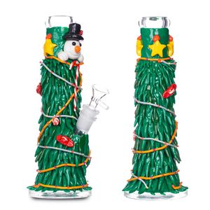 Pure handmade 3D three-dimensional colored clay sculpture Christmas tree theme straight tube glass bong hookah pipe