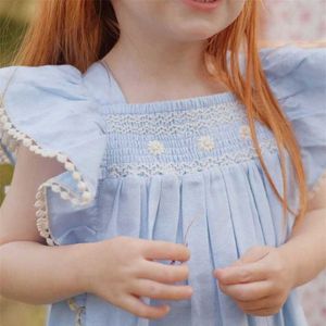 Girl's Dresses Clothing Sets Girl Vestidos Childrens Clothing Girl Handmade Embroidered Summer Dress Blue Princess Girl Dress Petal Sleeves Girl Dress WX5.23