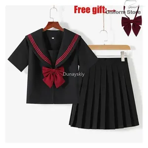 Kleidungsstücke schwarze rote japanische koreanische Schule Uniform JK Girl Anime Cosplay Sailor Anzug Klasse Top -Röcke Kleid Kleid