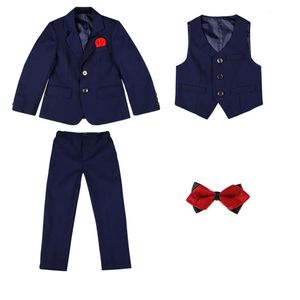 Gentleman Kids Formal Wedding Dress Boys Jacket Vest Pants BowTie 4Pcs Photograph Suit Children Birthday Ceremony Tuxedo Costume