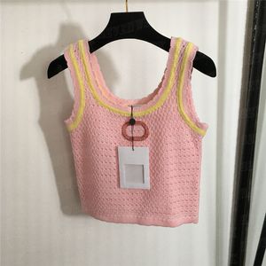 Hollow Knit Vest Embroidered Tops For Women Breathable Summer T Shirts Sweet Girls Knitted Tank Tees