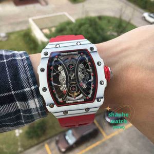RM Watch Date Business Leisure Mens Automatic Mechanical Watch Carbon Fiber White Tape Personlig mode ihålig Tidvattentät