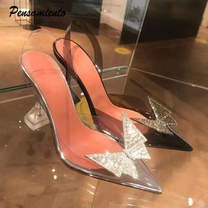 Star Style Crystal Butterfly Transparenta Women Pumps Jelly Office Lady Shoes Summer Slingbacks High Heels Wedding Bridal Shoes 240511