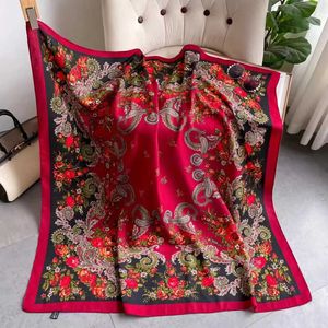 Bandanas Durag 110 * 110cm Russian style floral print square scarf for womens luxury floral print Bandana Shl handle Chief Babushka Head Wrs J240516