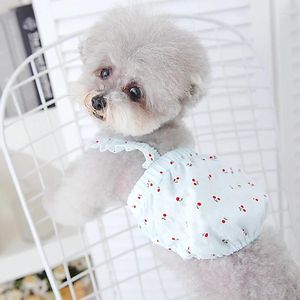 Hundkläder 2024 Summer Pet Clothes Cute Cherry Print Puppy Sling Vest For Small Medium Pure Cotton Thin Clothing Chihuahua