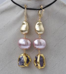 Dangle Earrings Z13283 Lavender Egg Shell Pearl Baroque Amethyst Gold-Plated Peasecod Earring Custom Jewelry