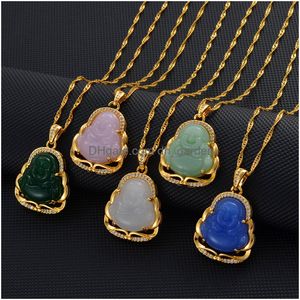 Подвесные ожерелья Anniyo Green Blue Pink White Buddha Women Amet в стиле китайского стиля Maitreya Jewelry Новая модель Dropship 001636 Drop Gues Otynx