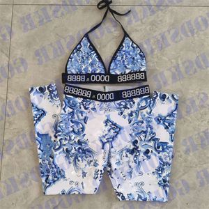 Vintage Bikini Sports Sports Designer Yoga Roupos Blue Pattern Swimsuit para mulheres Sexy Tracksuit Ggitys PDUF