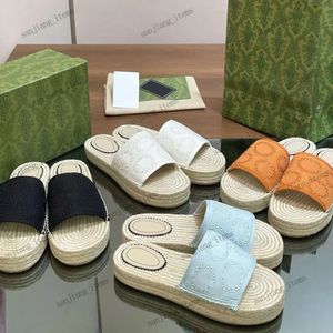 Linen Embroidered wedges Sandal slipper Platform Slides Raffias G Canvas Mule women's luxury designer Espadrilles summer Straw Shoes Home Beach Casual Flip Flop