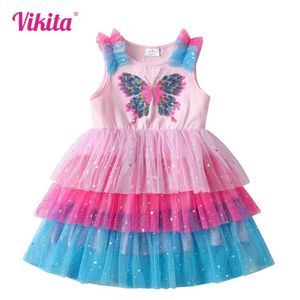 Girl's Dresses Vikita Girls Tutu Dress Childrens Butterfly Sequin Application Dress Girls Colorful Sleeveless Summer Princess Dress Childrens Clothing WX