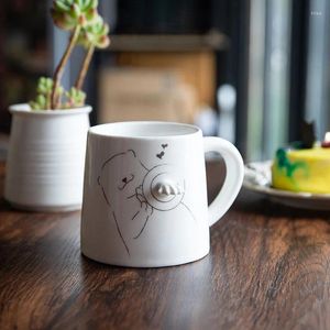 Canecas simples de caneca tridimensional xícaras de café para cartoon em casa xícara de cerâmica com tampa café da manhã leite acesso de cozinha