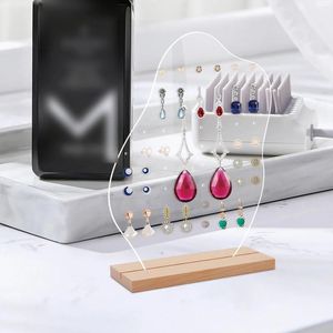 Dekorativa plattor Creative Shape Acrylic Jewelry Display Rack för butik med träbas transparent örhänge Ringhalsbandsarmbandhållare