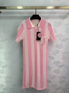 506 XL 2024 Spring Runway Dresses Dress Short Sleeve Pink Womens Dress Black Lapel Neck Empire Fashion Womens Crew Neck weilE838