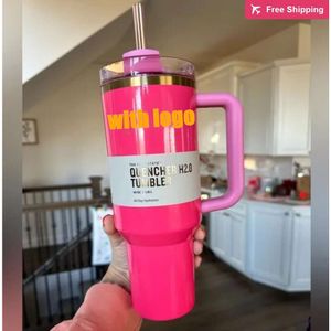 Pink Parade 40oz Quencher H20 Mugs Cups Camping Travel Car Cup rostfritt stål tumlar med Sil staniness Standliness Stanleiness Standleiness Staneliness EJ8S