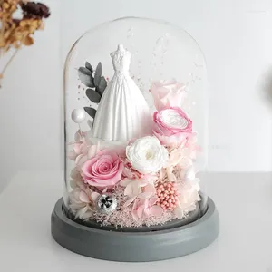 Flores decorativas do dia dos namorados Vestido de noiva e eterno flor de rosa vidro capa de vidro namorada confissão de aniversário decorações de aniversário