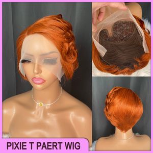 Pixie Curly Cut T 부품 짧은 가발 말레이시아 인디언 인디언 오렌지 100% Raw Virgin Remy Human Hair with Black Women P17