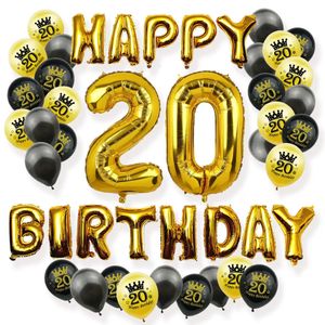 Decorações de festas de 20º aniversário Feliz aniversário Balão Banner Número Mylar Foil e Latex Balão Anniversary Anniversary Decor 240509