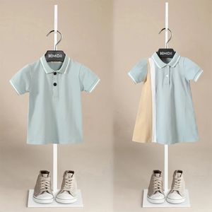 Brother Sister Clothes Summer Korean Boys Clothing Polo T-shirt short Sleeve Polo Lapel Girls Dress Boys Girls Clothes 240515