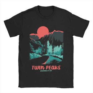 Herren-T-Shirts Herren T-Shirt Twin Peaks National Park Farbe Willkommen Poster Baumwolle Kurzärmige runde Hals Sommerkleidung Q240515