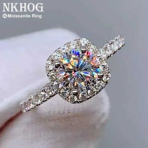 Anéis de casamento Real Moissanite 925 Sterling Silver Ring for Women Square Round 1CT 2CT 3CT brilhante Diamond Band Jewelry Gift Q240514
