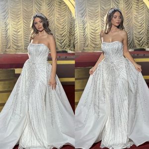 Princess Diamonds Wedding Dress Full Beads Strapless Bridal Gowns Vestido Novia Detachable Train Robe De Mariee