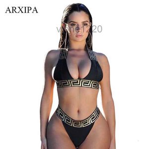 ARXIPA Sexy Bikini Sets For Women Bandage Swimsuit Crop Top Swimwear Thong Bathing Suit High Cut Beachwear Solid Print New Bather