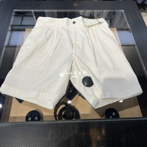 Homens shorts Summer Lardini retro algodão branco e shorts de fivela lateral de linho