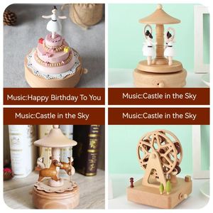 Dekorative Figuren elegante hölzerne Musikbox Ferrris Wheel Engel Romantische Hochzeitskarousel Musical für Geburtstags Weihnachtsgeschenkdekoration